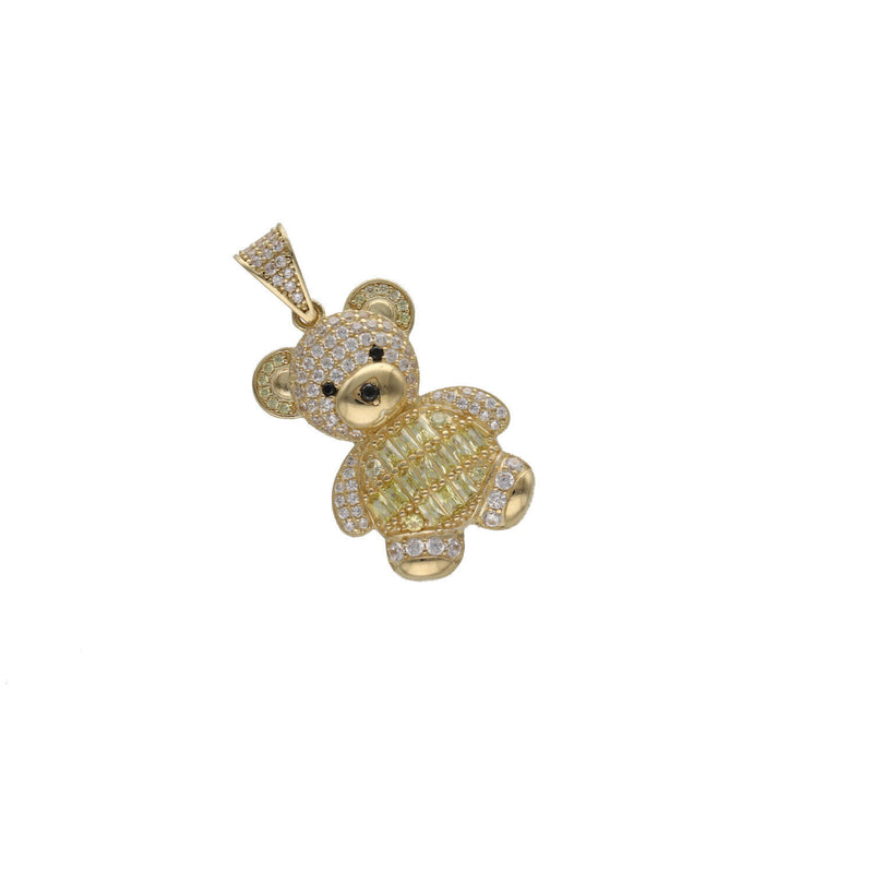 10K Gold & Baguette Cz Teddy Bear Charm W:5.4