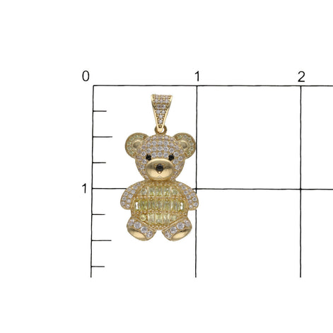 10K Gold & Baguette Cz Teddy Bear Charm W:5.4