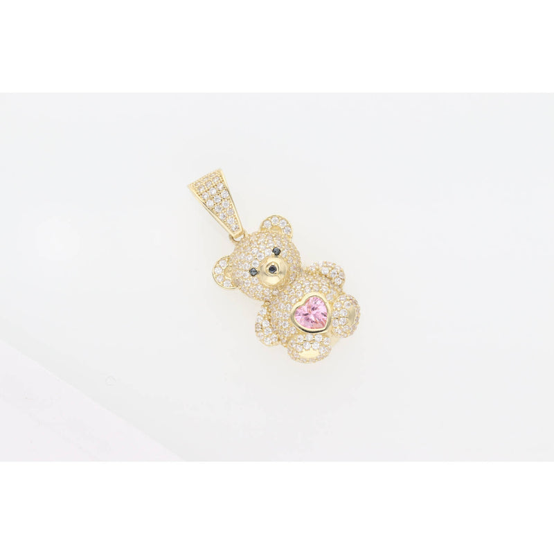 Adorable 10K Gold & CZ Teddy Bear Pink Belly