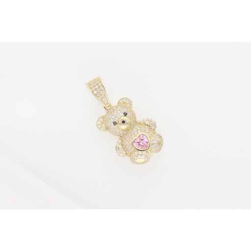 Adorable 10K Gold & CZ Teddy Bear Pink Belly