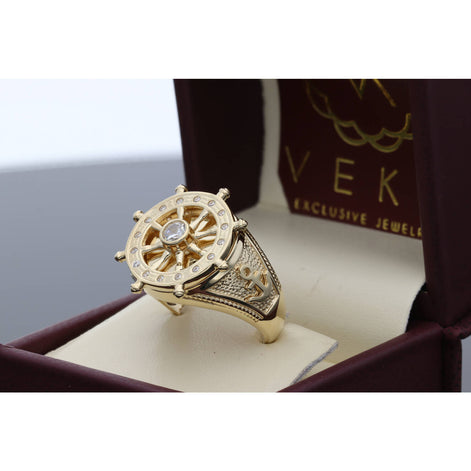 14 Karat Gold & CZ Boat Wheel Ring