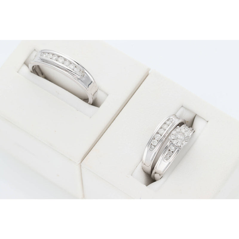 14K White Gold 0.80 ctw Fleur Diam Head Trio Set