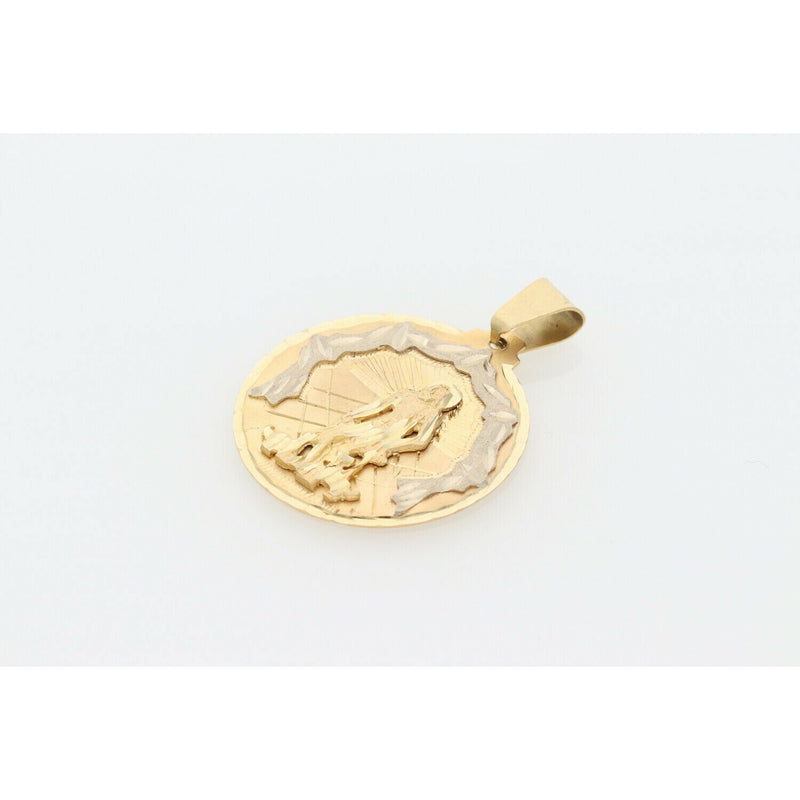 10K G 2 Tone St Lazaro medal Charm W: 6.1