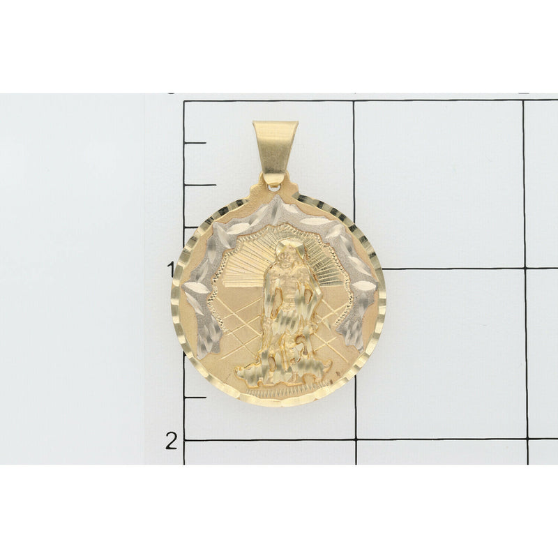 10K G 2 Tone St Lazaro medal Charm W: 6.1