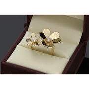 Gold 2 Flowers Open Ring 14 Karat 