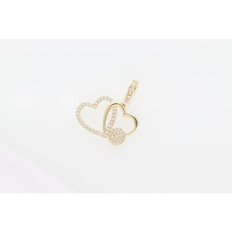 Gold & CZ Two Heart Charm 