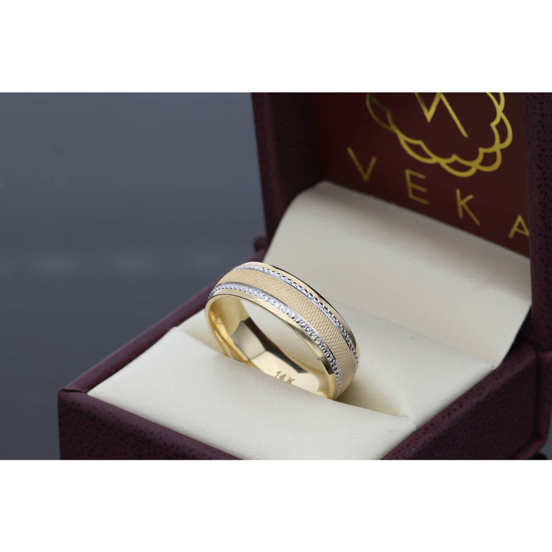 14k G Two Tone Texture Wedding Band