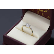 A front-facing, straight-on view of the VEKA natural diamond heart ring, showcasing the symmetry and sparkle of the brilliant-cut SI stones set in 10K gold.