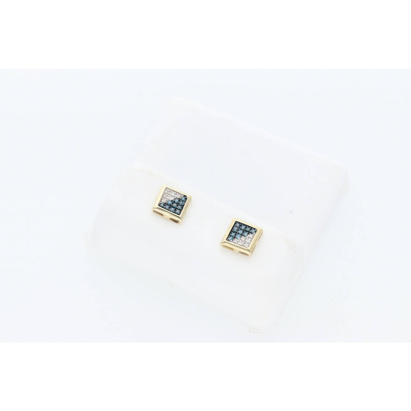 An extreme macro photograph showing the precise setting of the central square black diamond and surrounding halo on a single Veka Jewelry earring.