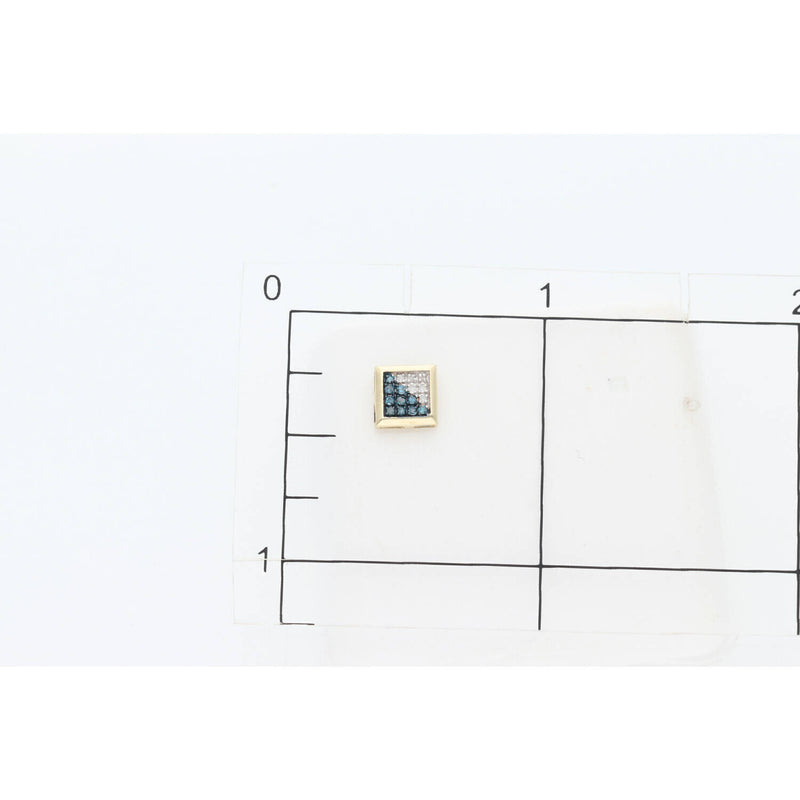Veka Jewelry black diamond square stud earring placed on an Inch  measurement grid, showing a scale of approximately 1 inch square.