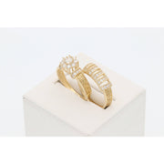 Gold & cz Duo Wedding Set Rings Maze Style