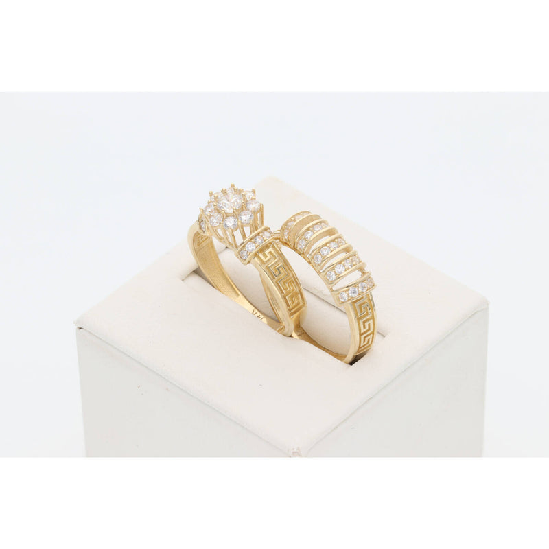 Gold & cz Duo Wedding Set Rings Maze Style