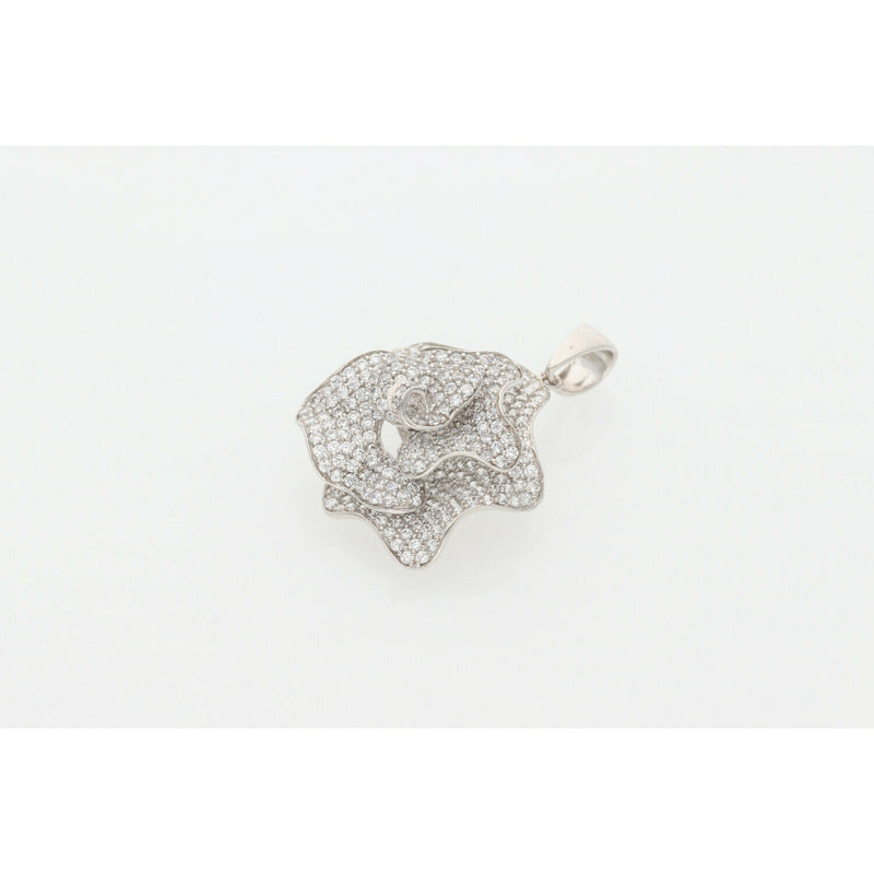 10 Karat White Gold & Cz Rose Charm W: 6.2g