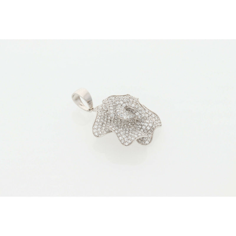 10 Karat White Gold & Cz Rose Charm W: 6.2g