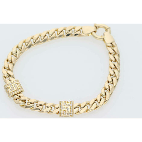 14K Gold CZ Square Maze Miami Cuban Link Bracelet, 6.2mm x 7